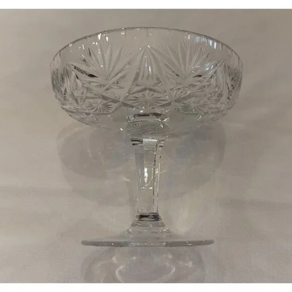 American Brilliant Cut Lead Crystal Compote EAP Pedestal Dish Footed Candy Bowl